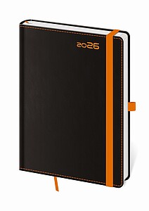 Black Orange 2027 diář týdenní B6, černý s oranžovou gumičkou