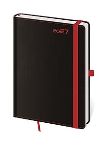 Black Red 2027 diář denní A5, černý s červenou gumičkou