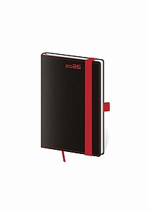 Black Red 2027 diář kapesní, černý s červenou gumičkou