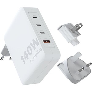 Cestovní nabíječka 140 W s kabelem USB-C PD 240 W, bílá - reklamní předměty