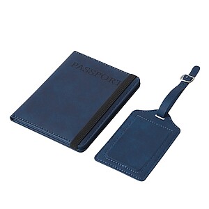 Cestovní sada obalu na doklady a visačky na zavazadla, námořní modrá - reklamní předměty