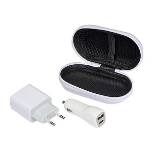 Cestovní sada typu USB + C v pouzdře, bílá - reklamní předměty