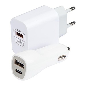 Cestovní sada typu USB + C v pouzdře, bílá