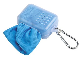 Chladicí ručník v transparentním obalu s karabinou, modrý