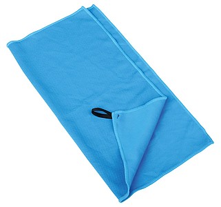 Chladicí ručník v transparentním obalu s karabinou, modrý