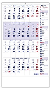 Čtyřměsíční modrý kalendář s poznámkami 2027