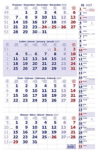 Čtyřměsíční modrý kalendář s poznámkami 2027
