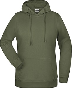 Dámská mikina s kapucí James Nicholson sweat hoodie women, tmavá zelená vojenská, vel. M