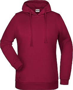 Dámská mikina s kapucí James Nicholson sweat hoodie women, vínová, vel. M - mikina s vlastním potiskem