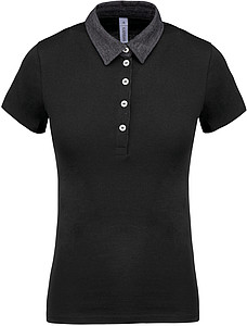 Dámské polotriko KARIBAN TWO-TONE JERSEY POLO SHIRT, černá/tm.šedá, 2XL