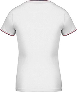 Dámské tričko LADIES PIQUÉ KNIT V-NECK, bílá/námořní modrá/červená, velikost XS