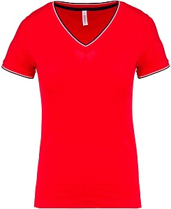 Dámské tričko LADIES PIQUÉ KNIT V-NECK, červená/námořní modrá/bílá, velikost L