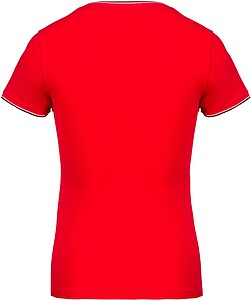 Dámské tričko LADIES PIQUÉ KNIT V-NECK, červená/námořní modrá/bílá, velikost XS