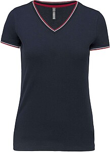 Dámské tričko LADIES PIQUÉ KNIT V-NECK, námořní modrá/červená/bílá, velikost XS