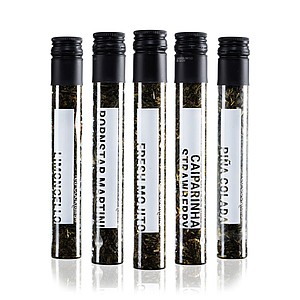 Degustační sada 5 čajových koktejlů ve 100 ml zkumavkách z recyklovaného plastu (Pornstar martini, Mojito, Caipirinha Strawberry, Limoncello a Pina Colada)