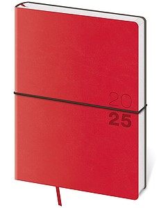 Denní diář A5 Flexio červený s gumičkou 2025 - reklamní kalendáře