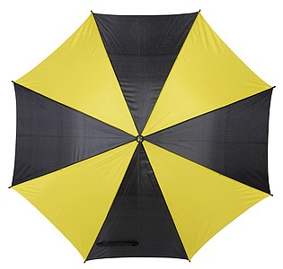 Deštník černo žlutý černá hůl, průměr 103 cm.