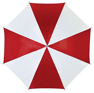 deštník červeno bílý červená hůl, průměr 103 cm.