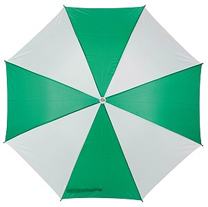 deštník zeleno bílý zelená hůl, průměr 103 cm.