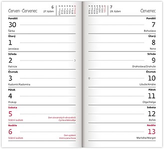 Diář kapesní - Torino čtrnáctidenní - bordó 2027