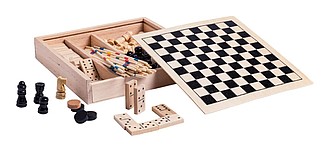 Dřevěná sada her - šachy, domino, mikádo a dáma