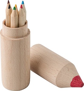 Dřevěná tuba ve tvatu tužky s 6 pastelkami