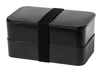 Dvoudílný box na jídlo z plastu, s příborem, 700ml, černý - reklamní předměty