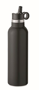Dvoustěnná láhev na pití 700ml, s integrovaným brčkem, černá