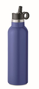Dvoustěnná láhev na pití 700ml, s integrovaným brčkem, modrá - ekologické reklamní předměty