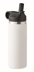 Dvoustěnná láhev na pití z recyklované nerezové oceli s integrovaným brčkem, 500ml, bílá