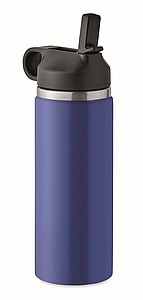 Dvoustěnná láhev na pití z recyklované nerezové oceli s integrovaným brčkem, 500ml, modrá - reklamní předměty