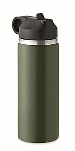 Dvoustěnná láhev na pití z recyklované nerezové oceli s integrovaným brčkem, 500ml, tmavě zelená