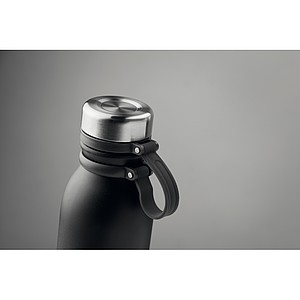 Dvoustěnná nerezová láhev se silikonovým potahem, 600 ml, stříbrno černá