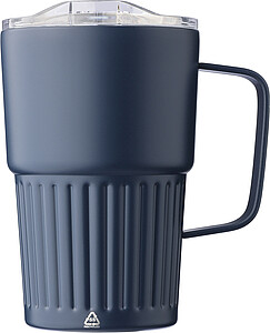 Dvoustěnný cestovní hrnek z recyklované nerezové oceli 450 ml, modrá