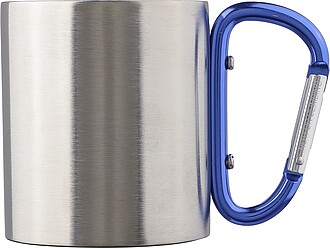 Dvoustěnný nerezový hrnek o objemu 200ml s karabinou, kobaltově modrá