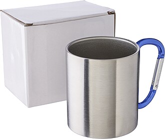 Dvoustěnný nerezový hrnek o objemu 200ml s karabinou, kobaltově modrá