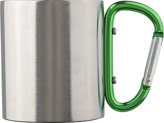 Dvoustěnný nerezový hrnek o objemu 200ml s karabinou, zelená