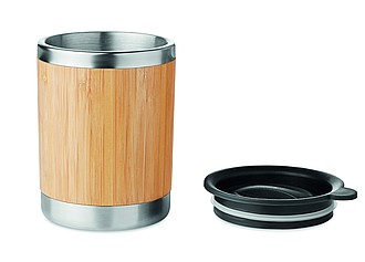 Dvoustěnný nerezový termohrnek s víčkem a bambusovým povrchem, 250ml