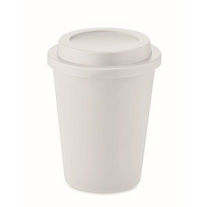 Dvoustěnný plastový hrnek s víčkem, 300ml, bílý - termohrnek s vlastním potiskem