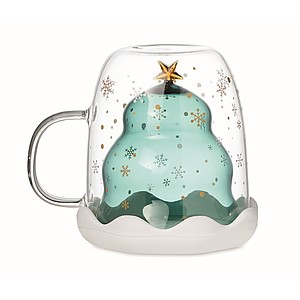 Dvoustěnný skleněný hrnek, vnitřní stěna ve tvaru stromečku, 250ml