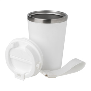 Dvoustěnný termohrnek s popruhem 350 ml, bílá
