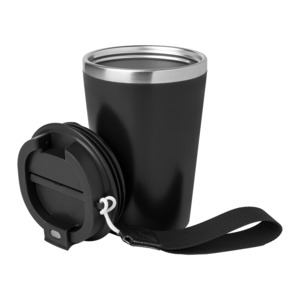 Dvoustěnný termohrnek s popruhem 350 ml, černá