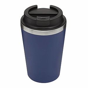 Dvouvrstvý termohrnek s víčkem, 350ml, uvnitř nerezový, zvenku plastový, modrý