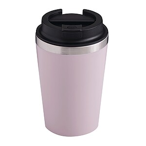 Dvouvrstvý termohrnek s víčkem, 350ml, uvnitř nerezový, zvenku plastový,růžová