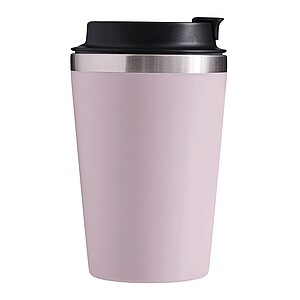 Dvouvrstvý termohrnek s víčkem, 350ml, uvnitř nerezový, zvenku plastový,růžová