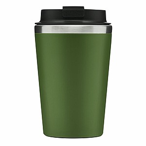 Dvouvrstvý termohrnek s víčkem, 350ml, uvnitř nerezový, zvenku plastový, zelený