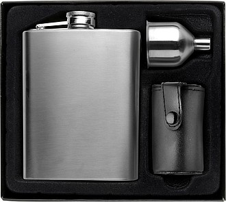 EDORAS Kapesní likérka se 4 panáky a trychtýřkem, objem 220 ml - placatky s potiskem