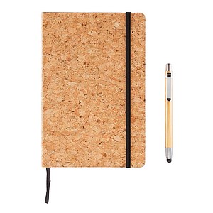 Eko zápisník s obalem z korku včetně bambusového pera se stylusem