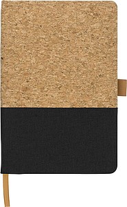 ERDOL Linkovaný zápisník A5 s deskami z bavlny a korku, 80 stran, černá - ekologické reklamní předměty