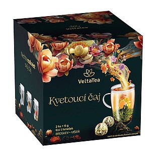 FLOWERTEA Dárková sada hrnečku a kvetoucího čaje s příchutí broskve a višně, 2 ks - reklamní předměty